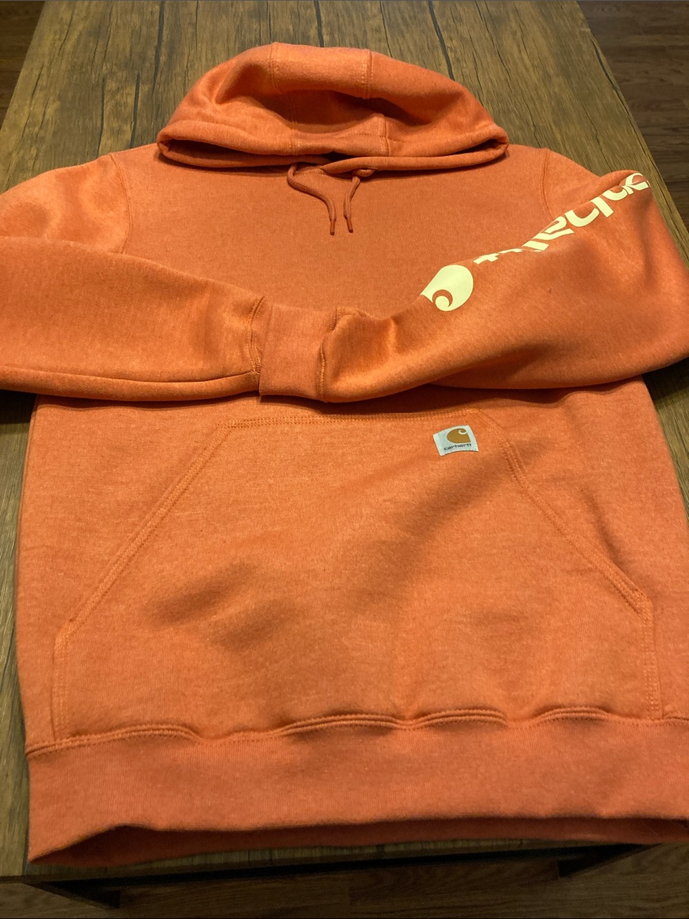 Carhartt Orange Pullover Hoodie with Sleeve Logo